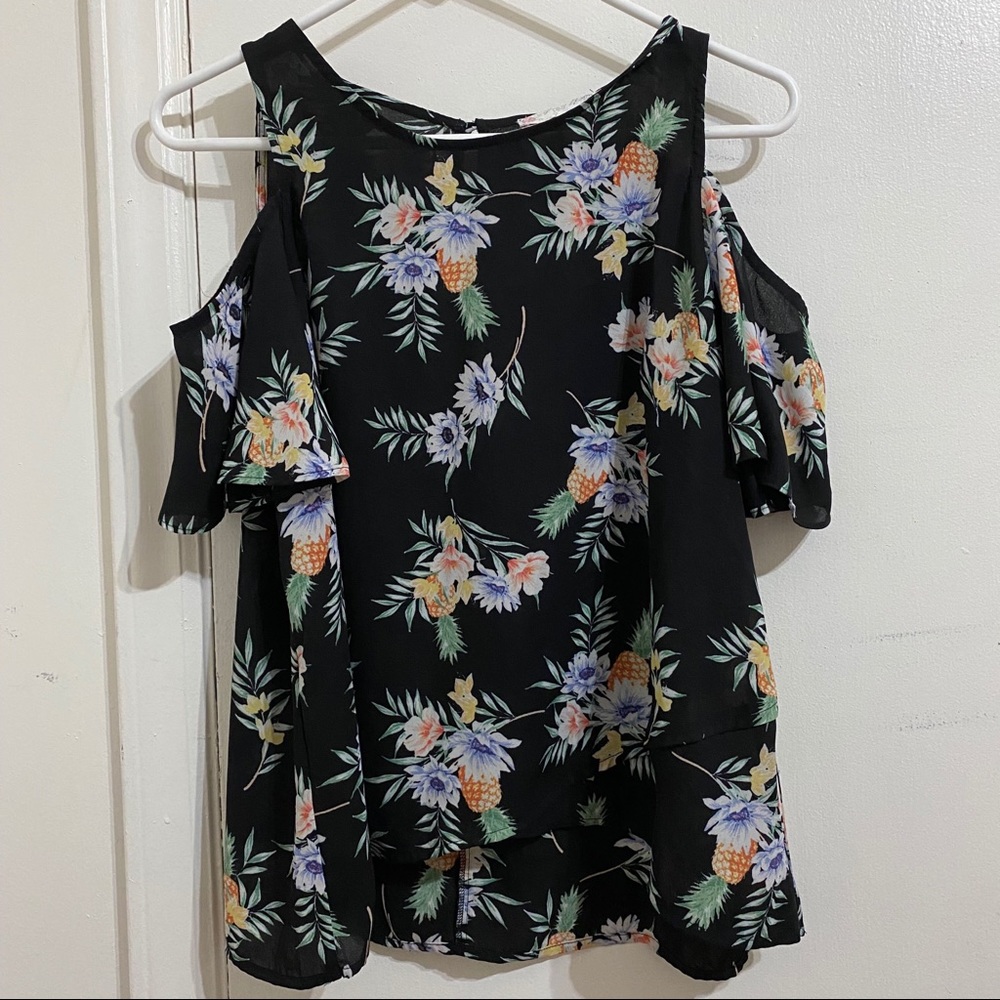 Black Floral Cold Shoulder Blouse Top